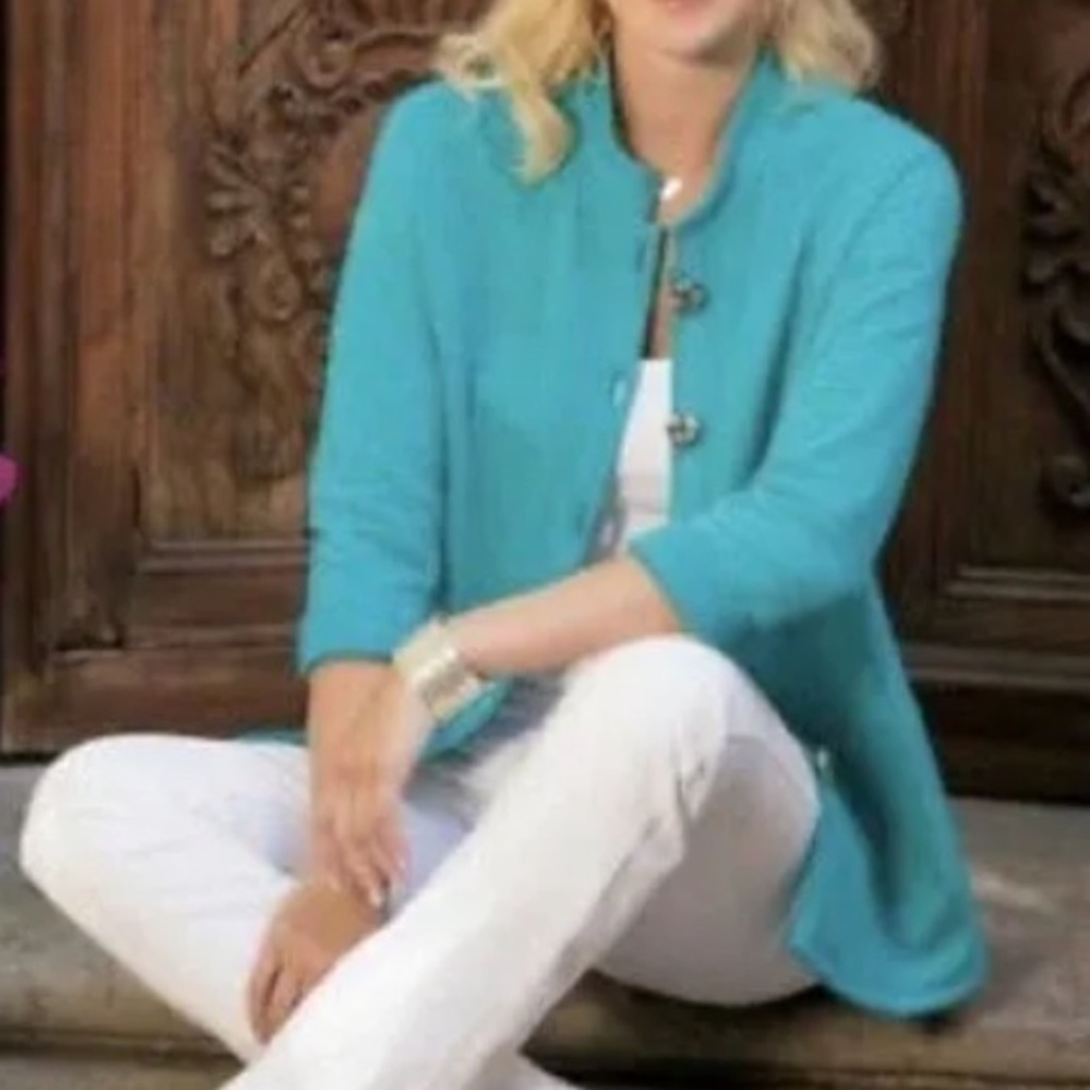 Soft Surroundings Style 2AJ94 Teal Long Sleeve Wear Anywhere Top Women’s L